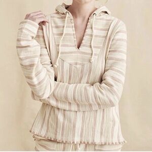 Faherty Women’s Daytripper Striped Hoodie XL Cream Pink Oversized Coastal Surf